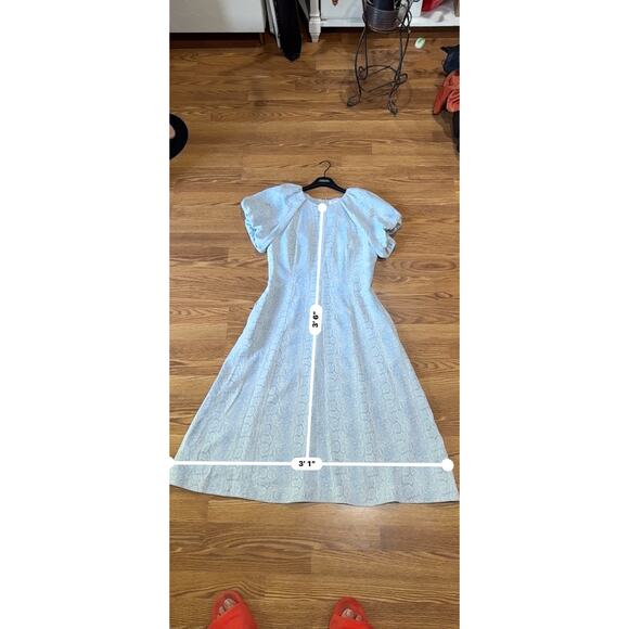 REBECCA VALLANCE Dondra Fit & Flare Tonal Print Dress white & light blue  US 10 - Picture 9 of 15